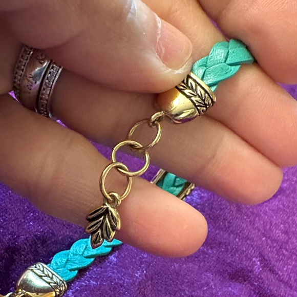 Barse Turquoise Colored Leather Braided Bracelet with Gold Accent - Picture 7 of 9